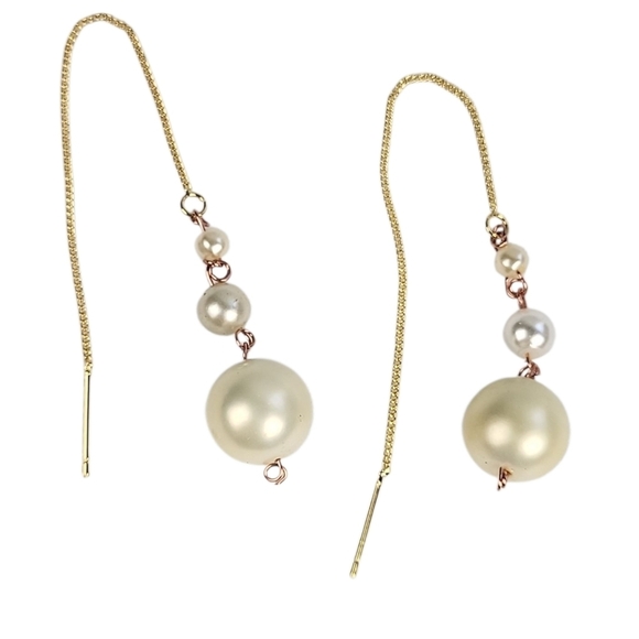 18K Gold Plated Brass Faux Pearl Drop Earrings - Picture 3 of 5